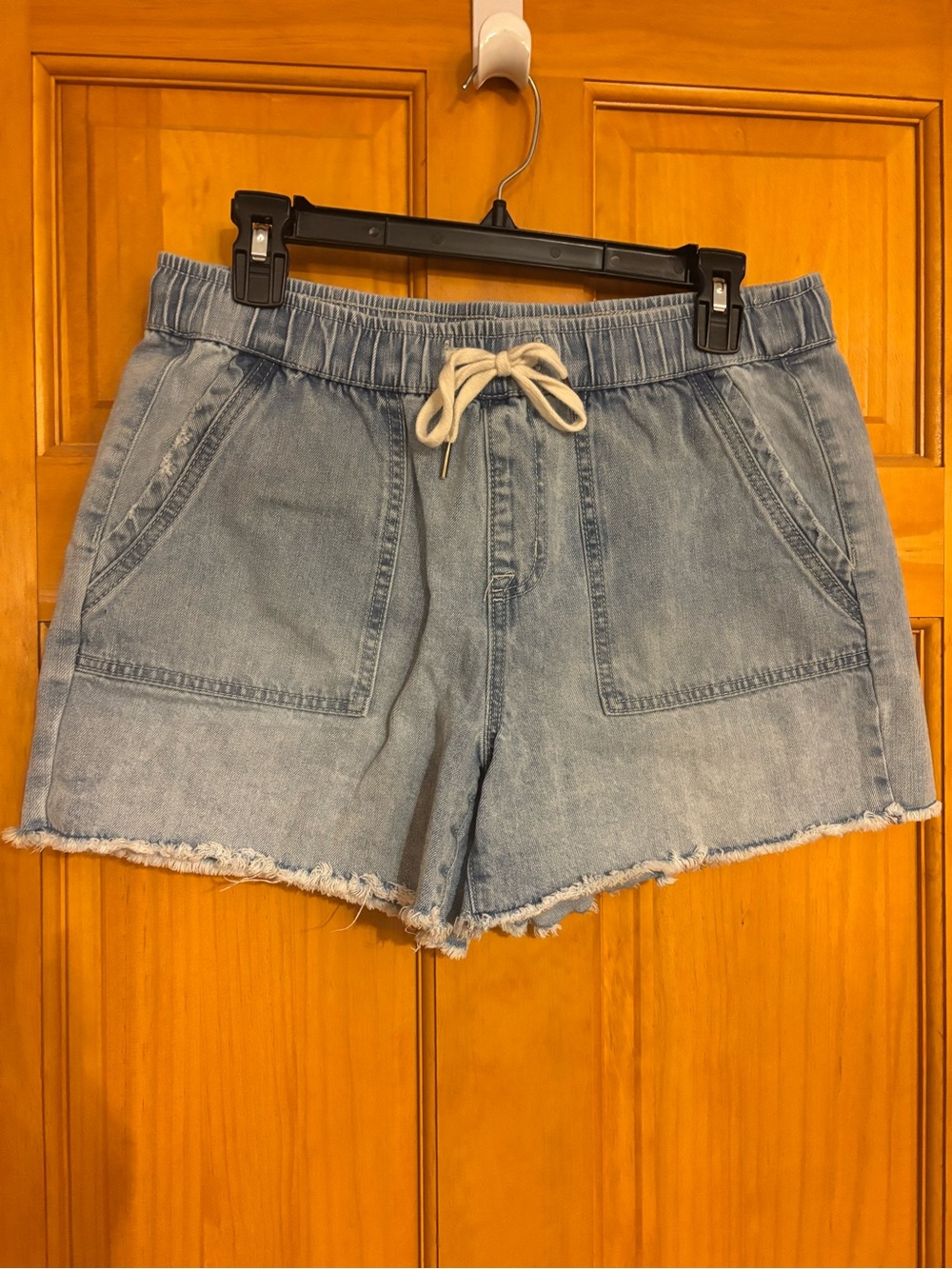 Natural Reflections Light Blue Denim Drawstring Frayed Shorts